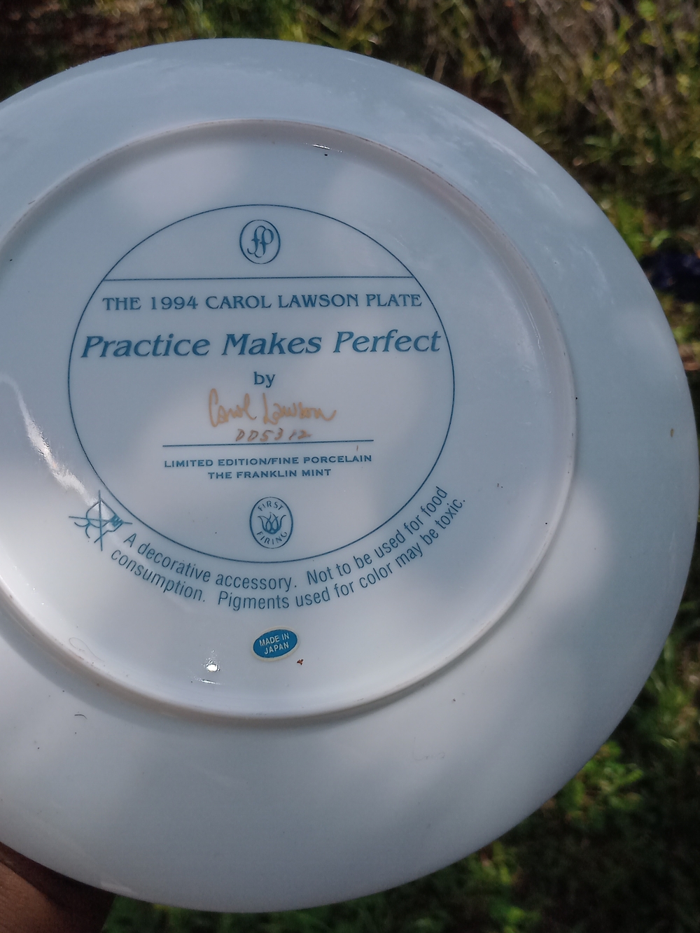 Franklin Mint White and Blue 'Practice Makes Perfect' Decorative Plate